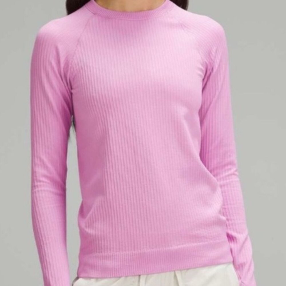 Lululemon Rest Less Ribbed Pullover Rib Dahlia Mauve pink 6